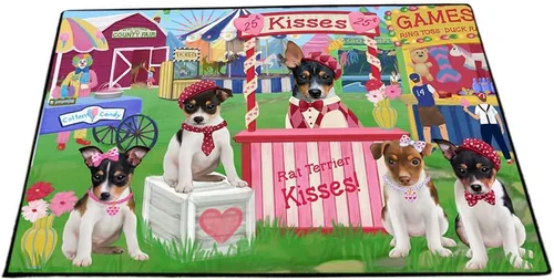 Vista 24 de Doggie of the Day Tapete Rat Terrier para perros, 4 de julio, Día de la Independencia, el mejor felpudo para perro, decoración protectora, arte