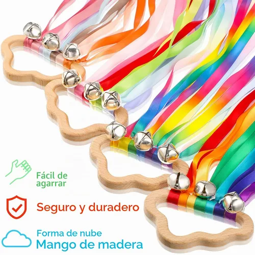 Vista 3 de Aoriher - Varita de cometa de mano con campanas, 4 unidades, colores brillantes