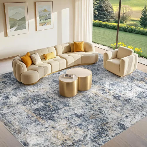 Vista 38 de Tortania Alfombra redonda lavable de 5 pies para sala de estar: Alfombra moderna abstracta neutra grande suave y delgada – Alfombra antideslizante