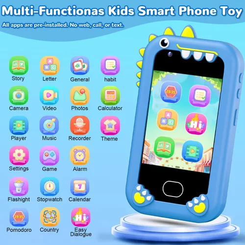 Vista 2 de Lapare Teléfono infantil para niños, teléfono de juguete con pantalla táctil con doble cámara, música y juegos, teléfono de juguete de aprendizaje