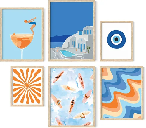 Vista 25 de HAUS AND HUES Decoración de Pared Naranja Arte de Galería Juego de 6 - Pósteres para Estética de Habitación Psicodélica, Arte de Pared Rosa y 70 s
