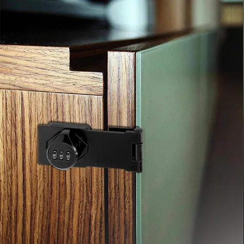 Vista 5 de Cerraduras rotativas con contraseña, color negro, 1 paquete de cerraduras de gabinete con combinación, pestillo de seguridad sin llave para puerta