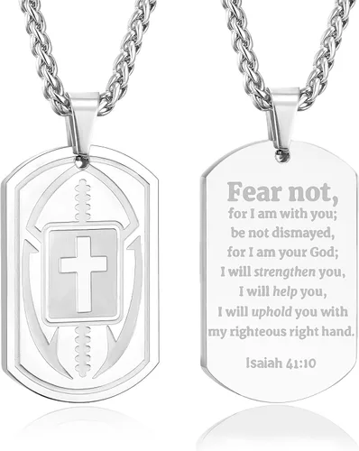 Vista 24 de Collar de cruz de versículo bíblico de fútbol para hombres, regalo religioso de acero inoxidable, joyería deportiva de fútbol, regalos de Pascua