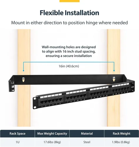 Vista 4 de StarTech soporte de montaje en pared, con bisagra, 1U, 19 pulgadas, para paneles