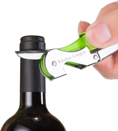 Vista 3 de Sacacorchos para abrevinos, paquete de 3, multiherramienta 3 en 1: sacacorchos de doble bisagra + cuchillo cortador de papel de aluminio + abridor
