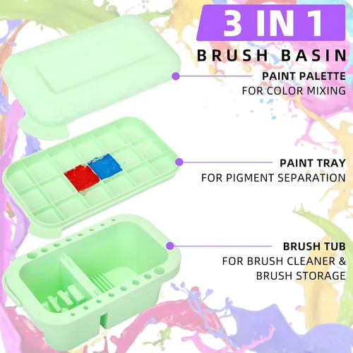 Vista 5 de Teenyyou 4 piezas de limpiador de pinceles de pintura 3 en 1 multifunción soporte para lavabo y organizador con soporte para pinceles, bandeja