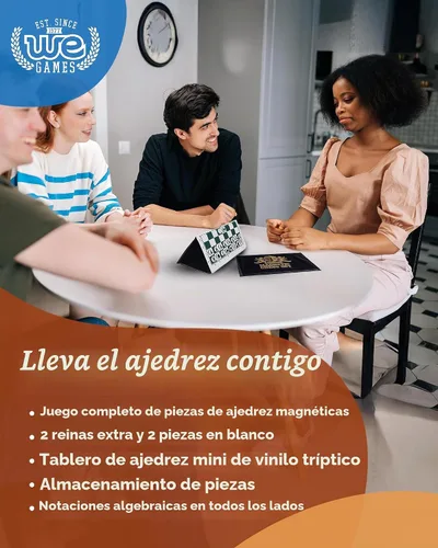 Vista 4 de WE Games Juego de ajedrez magnético de viaje mini – Tablero plegable de 6 pulgadas con piezas duraderas de vinilo y reinas extra – Juego de ajedrez