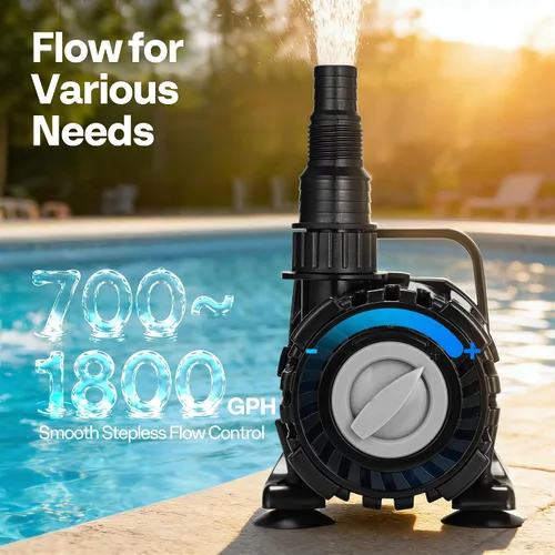 Vista 2 de VIVOHOME - Bomba de agua sumergible de flujo ajustable de 100 W, 700-1800 GPH Stepless Flow Control, 14ft Max Lift, 180° Seamless Adjustable