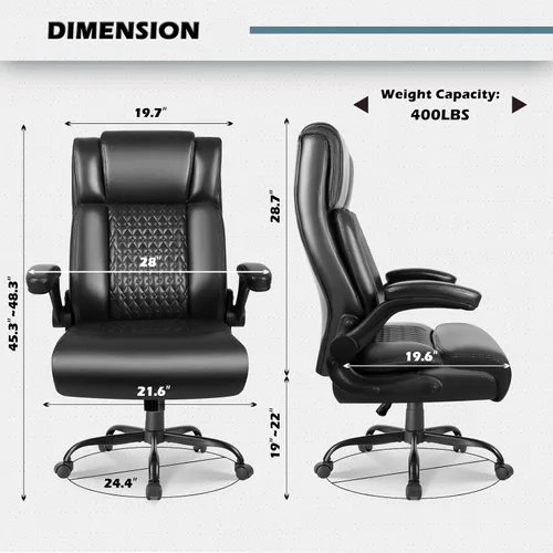Vista 3 de LEMBERI Silla de oficina ejecutiva de respaldo alto para adultos, sillas de escritorio de cuero grandes y altas con brazos abatibles acolchados
