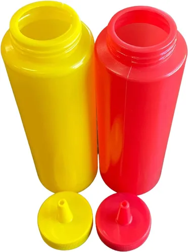 Vista 2 de Juego de 2 botellas de plástico para condimentos de salsa de tomate y mostaza sin BPA con capacidad para 8 onzas