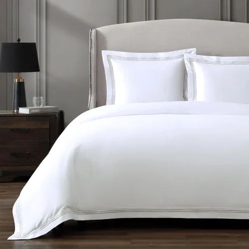 Vista 9 de Pure Parima Triple Luxe Sateen Hotel Collection - Juego de funda de edredón 100% algodón egipcio certificado, bordado Baratta, matrimonial/Queen