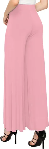 Vista 41 de Made By Johnny Pantalones palazzo elásticos de pierna ancha para mujer, lisos, casuales, cómodos