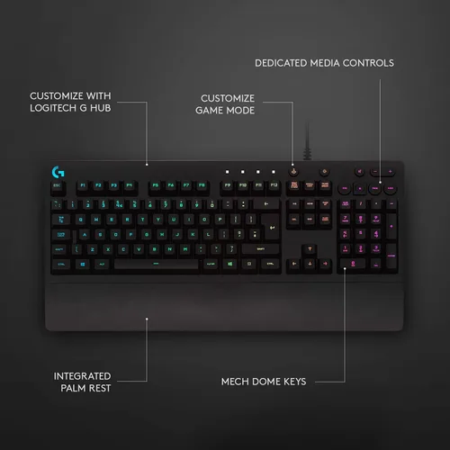 Vista 6 de Logitech G213 Prodigy Teclado para videojuegos, teclas retroiluminadas LIGHTSYNC RGB - Negro