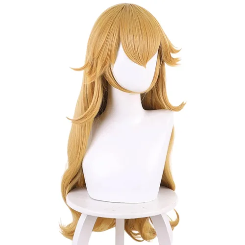 Vista 2 de Peluca rubia de anime para mujer con pelo ondulado de tela sintética para Comic Con, espectáculo de cosplay de anime, Halloween