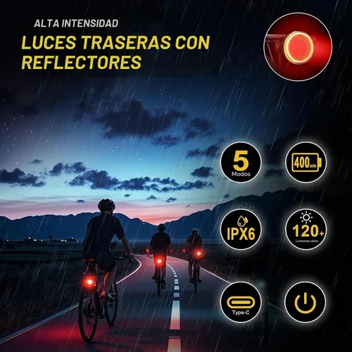 Vista 6 de 220° Wide Visible Safety Flashlight Bike Tail Light with 150 Lumens, IPX6 Waterproof,Type-C, Alarm Mode, Easy Install Bicycle Back Light