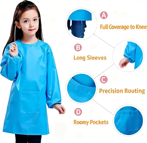 Vista 4 de Delantal de pintura para niños, impermeable, para niñas y niños de 2 a 12 años Full Coverage to Knee
