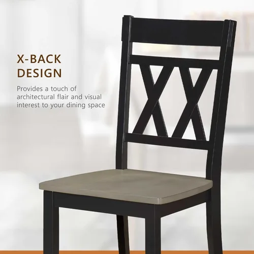 Vista 4 de Lexicon Silla de comedor de madera estilo granja, juego de 2, respaldo cruzado doble, sillas rústicas sin brazos, muebles de cocina y comedor, Negro