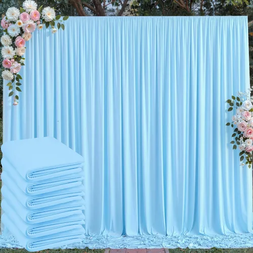 Vista 138 de Cortina de telón de fondo azul bebé de 10 x 8 pies sin arrugas para fiestas, cortinas de fondo de fotos de poliéster azul claro para cumpleaños