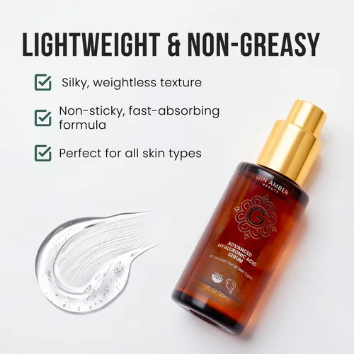 Vista 4 de Suero de ácido hialurónico para rostro de 1 fl oz, Suero facial hidratante para piel de aspecto más plumper, potenciada por la humedad - Gin Amber