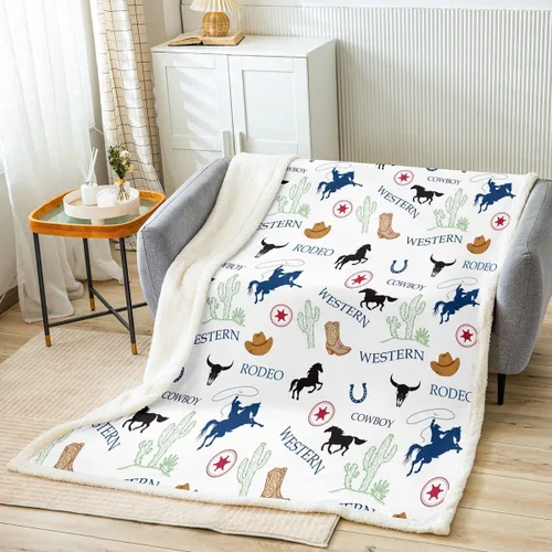 Vista 8 de Manta de vaquero occidental, manta de lana para niños y niños, del suroeste de Estados Unidos, decoración de habitación de adultos, diseño tribal