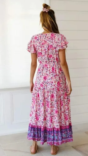 Vista 6 de R.Vivimos - Vestido de verano holgado para mujer, tela de algodón, estampado floral, manga corta