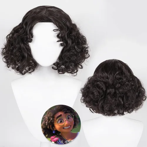 Vista 2 de FALAMKA Peluca corta y rizada estilo Bob, peluca marrón oscuro para mujeres y niñas, disfraz de cosplay