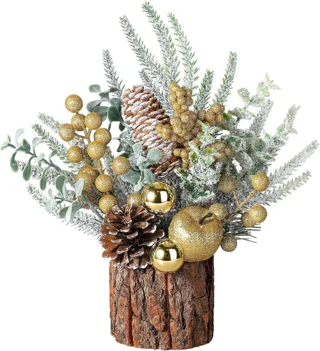 Vista 8 de Hatisan Árbol de Navidad pequeño con adornos de Navidad, piña baya, árbol de Navidad artificial de mesa para decoración de Navidad, hogar