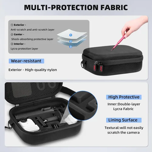 Vista 4 de BRDRC Funda de transporte para Insta360 GO Ultra, bolsa de almacenamiento de viaje de nailon portátil, funda protectora rígida con correa