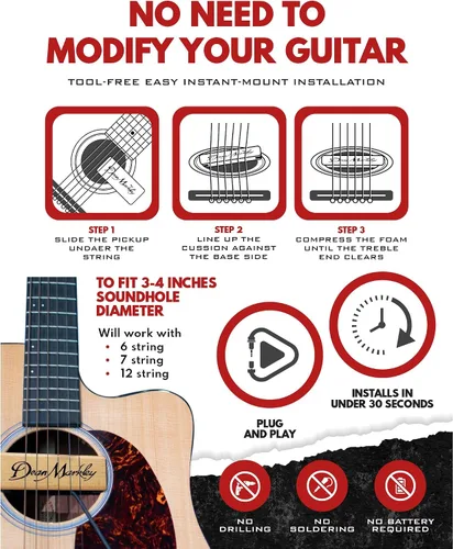 Vista 5 de Dean Markley Pro Mag Plus - Pastilla de guitarra acústica de una sola bobina, diseño de madera de arce suave, pastilla activa de boca, acabado