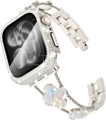 Vista 16 de Surace - Correa compatible con Apple Watch de 1.50 pulgadas para mujer, correa de metal con diamantes de imitación y circón en acero inoxidable