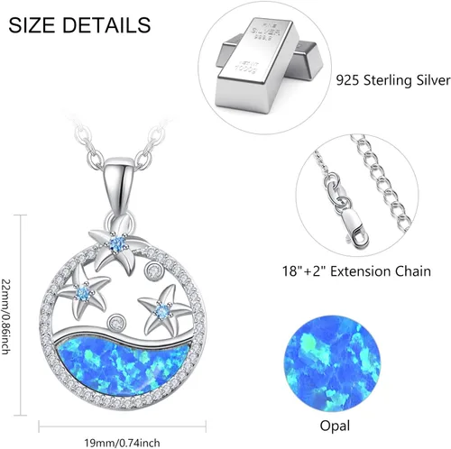 Vista 3 de Sea Ocean Necklace for Women Starfish Seashell Necklace Opal Crystal Pearl Shell Sterling Silver Ocean Jewelry Hawaiian Summer Jewelry