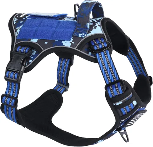 Vista 24 de BUMBIN Arnés táctico para perros pequeños sin tirones, famoso arnés de TIK TOK sin tirones para cachorros, arnés reflectante inteligente para Negro