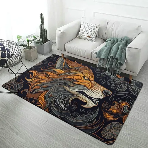Vista 7 de Alfombra de lobo Fenrir de la mitología nórdica, decoración del hogar, dormitorio, sala de estar, alfombra suave y ligera de franela absorbente