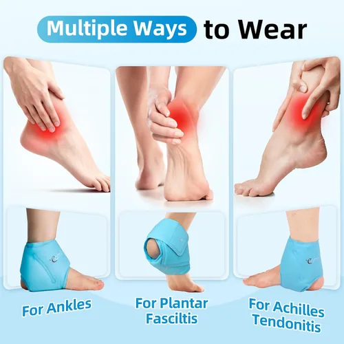 Vista 4 de Comfytemp Bolsa de hielo de tobillo para fascitis plantar, hinchazón, alivio del dolor de pies, paquetes de hielo de gel para lesiones Azul