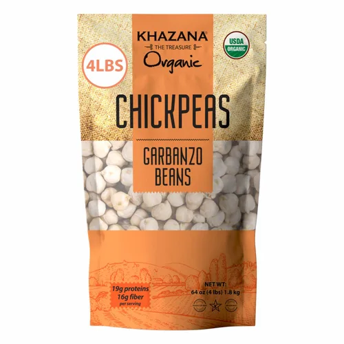 Vista 9 de Khazana Garbanzos orgánicos de 7 libras, granos de garbanzo, sin OMG, sin gluten y kosher, auténticas lentejas de la India
