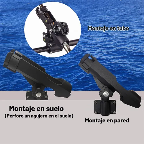 Vista 3 de HiUmi Adjustable Black Fishing Rod Holder for Boat Kayak Swivel Side Mount Kits Tackle RH40-2Pack
