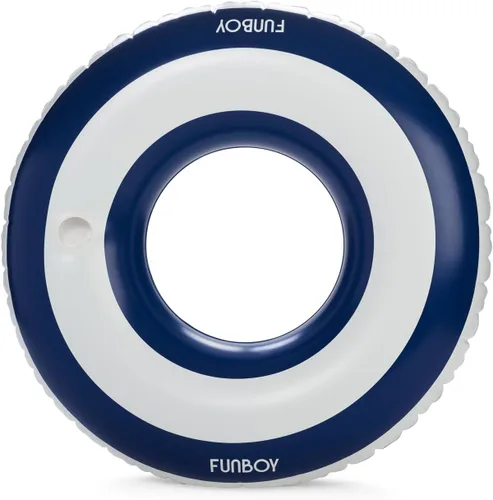 Vista 7 de FUNBOY Flotador inflable gigante de rayas azul claro con portavasos de 48 pulgadas Flotador grande para piscina para adultos Tubo