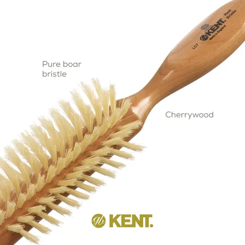 Vista 14 de Kent LC7 Cepillos de pelo medio radiales para mujer, cepillo de pelo rizado hecho de madera de cerezo, cepillo de cerdas de jabalí natural blanco