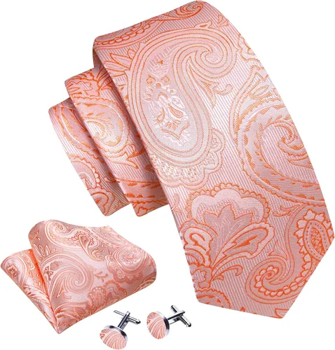 Vista 93 de Barry.Wang - Juego de corbata de seda para hombre, diseño de cachemira, pañuelo y gemelos de bolsillo