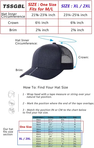 Vista 5 de TSSGBL Gorra de béisbol de malla ajustable para cabezas grandes medianas y extragrandes, talla M y XXL