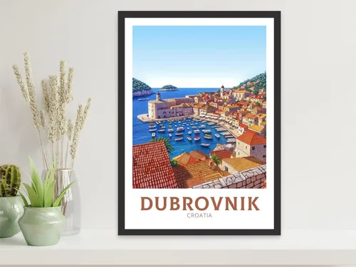 Vista 2 de Dubrovnik Croatia Travel Poster Ilustración de Dubrovnik Impresión de Dubrovnik Impresión de Croacia Póster de Dubrovnik Pintura