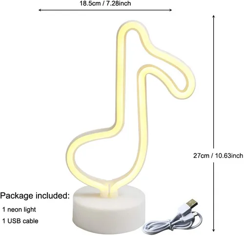 Vista 5 de GUOCHENG Letrero de neón con forma de notas musicales, luz nocturna LED de neón con batería y alimentada por USB, lámparas de iluminación creativas