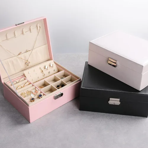 Vista 7 de Frebeauty Jewelry Box for Women Girls2 Layers Large Jewelry Organizer with Lock PU Leather Jewelry Storage CaseJewelry Display Boxes with Necklace