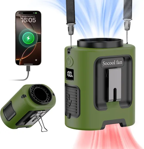 Vista 9 de Socool - Ventilador de cintura portátil con clip en el cinturón portátil de 5000 mAh, ventiladores personales recargables, ventilador de camisa