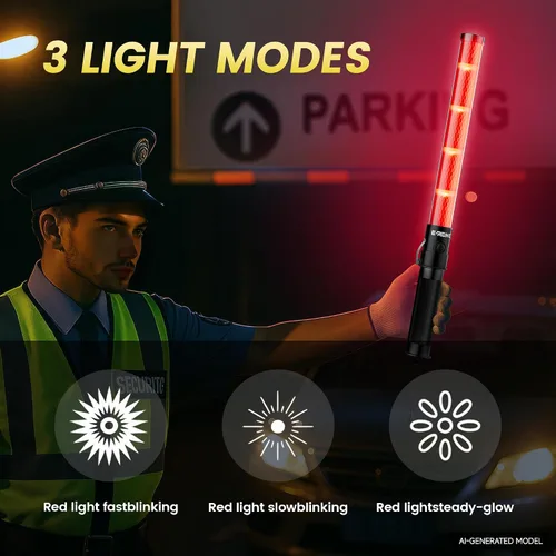 Vista 4 de E-RIDING Paquete de 1 varita de tráfico, varitas rojas de control de tráfico aéreo de 16 pulgadas, bastón de seguridad de tráfico LED con 3 modos