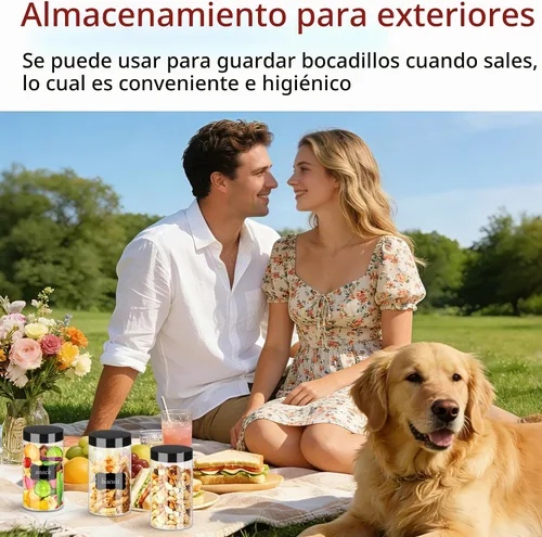 Vista 5 de Hajoyful Tarros de plástico con tapas, 20 frascos de plástico transparente de 14 onzas con tapas herméticas a prueba de fugas, de plástico negro