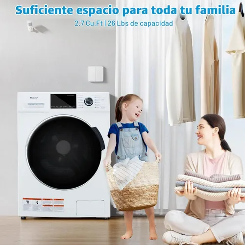 Vista 8 de Combo de lavadora y secadora todo en uno de 2.7 pies cúbicos, secadora compacta sin ventilación de 24 pulgadas con gran capacidad de 26.7 libras