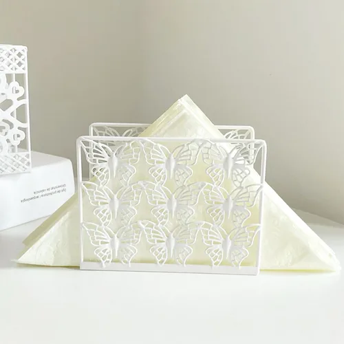 Vista 2 de Servilletero para mesa, marco de metal de mariposa, soporte de decoración de mesa de comedor, dispensador de servilletas ideal para mesas de cocina