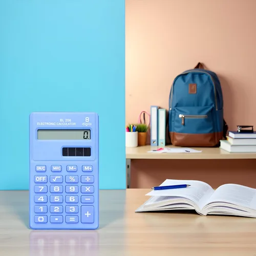 Vista 4 de Calculadoras estándar básicas azules, mini calculadora digital de escritorio, calculadora inteligente de energía solar, tamaño de bolsillo, oficina