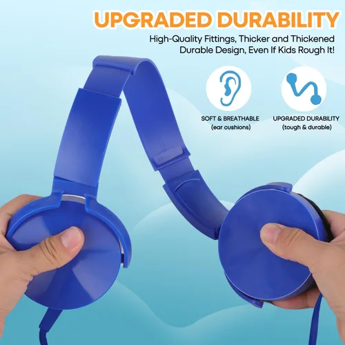 Vista 2 de Paquete de 5 audífonos para niños a granel para el aula escolar K-12, juego de auriculares duraderos para estudiantes, niños, adolescentes, niños